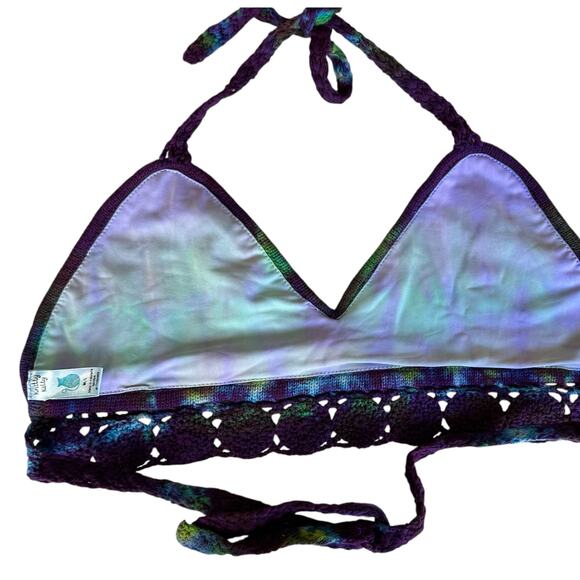 Women's Bathing Top Size Medium Purple Tie Dye Bikini Halter - Picture 6 of 9